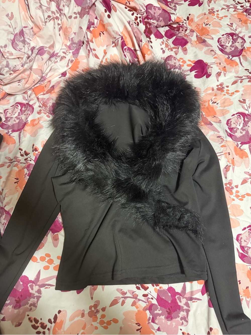 Black Faux Fur Trim Jacket